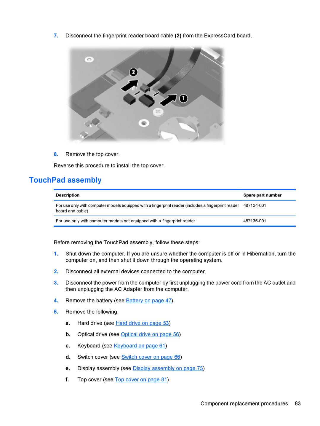 HP FN023UAABA, AW389USABA manual TouchPad assembly, Description Spare part number 