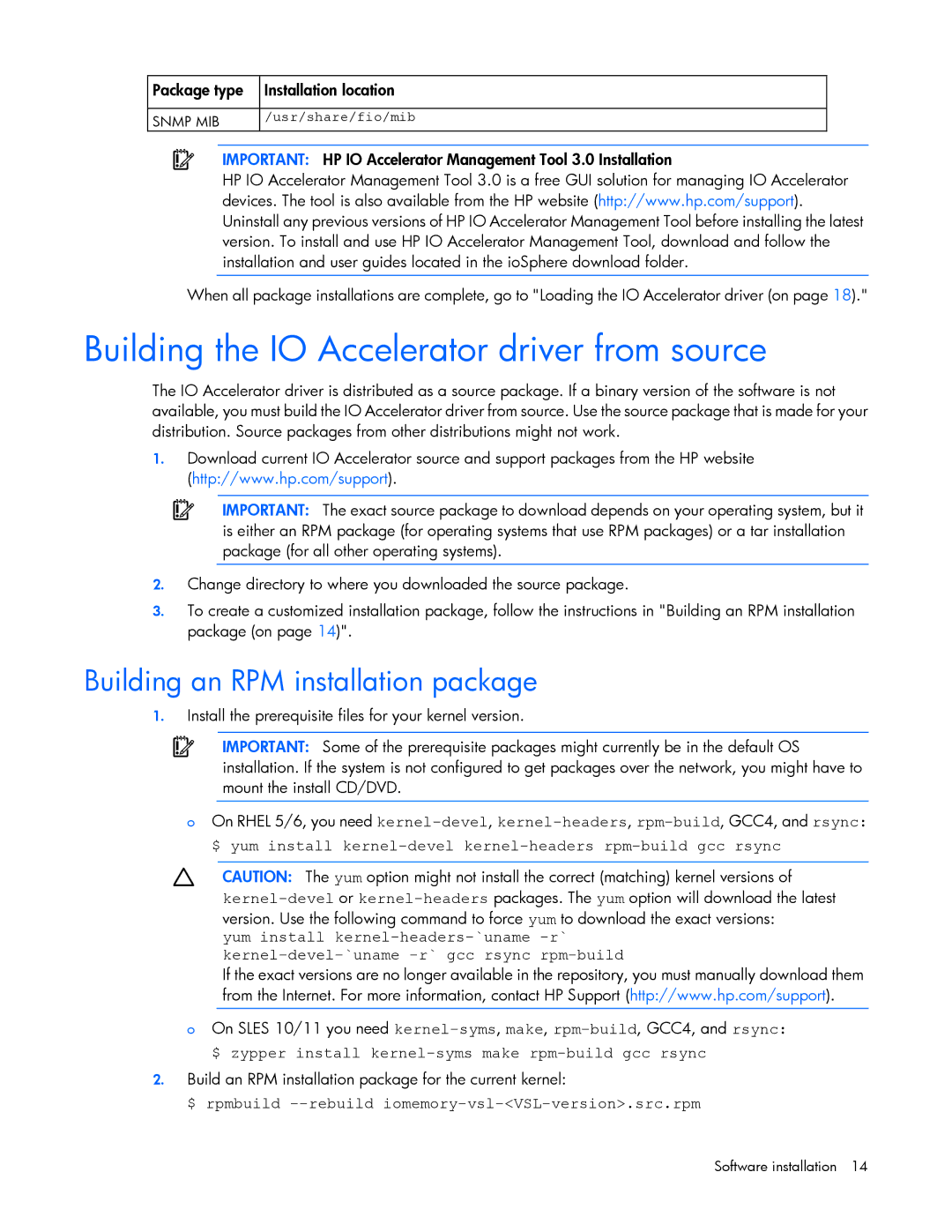 HP B- Accelerators Linux manual Building the IO Accelerator driver from source, Building an RPM installation package 