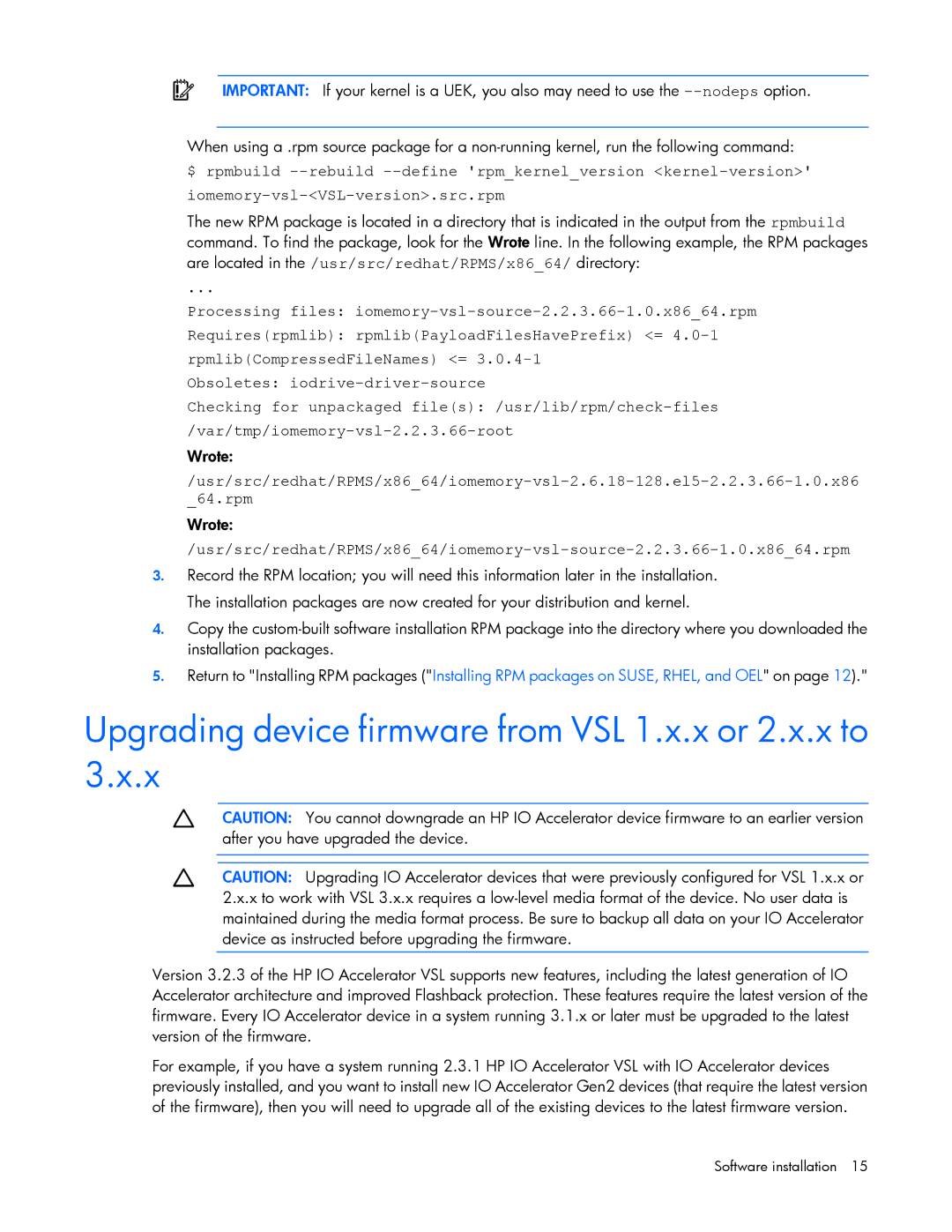 HP B- Accelerators Linux manual Upgrading device firmware from VSL 1.x.x or 2.x.x to 