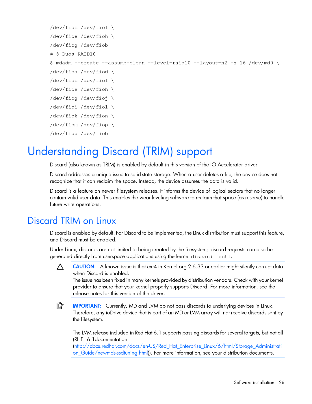 HP B- Accelerators Linux manual Understanding Discard Trim support, Discard Trim on Linux 