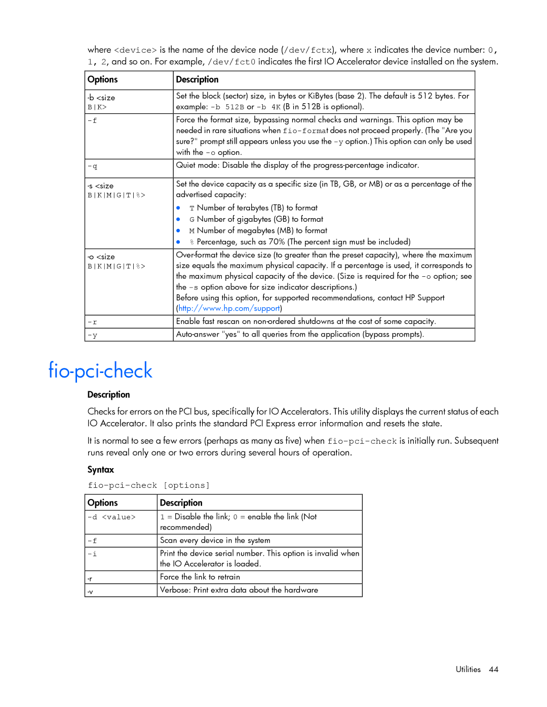 HP B- Accelerators Linux manual Fio-pci-check options 