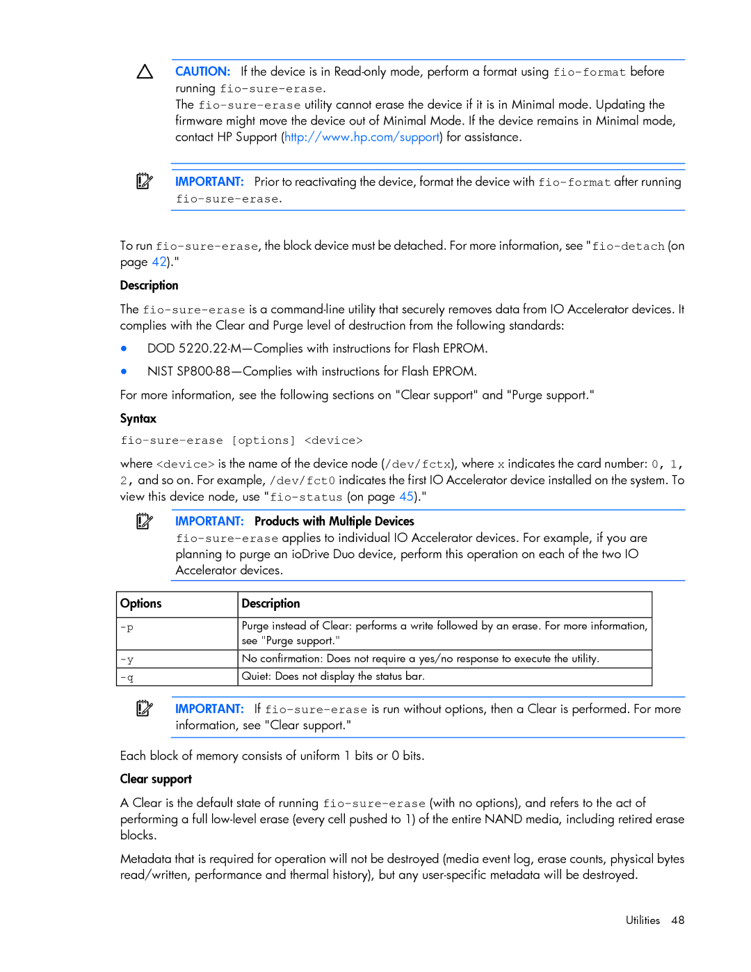 HP B- Accelerators Linux manual Fio-sure-erase options device 