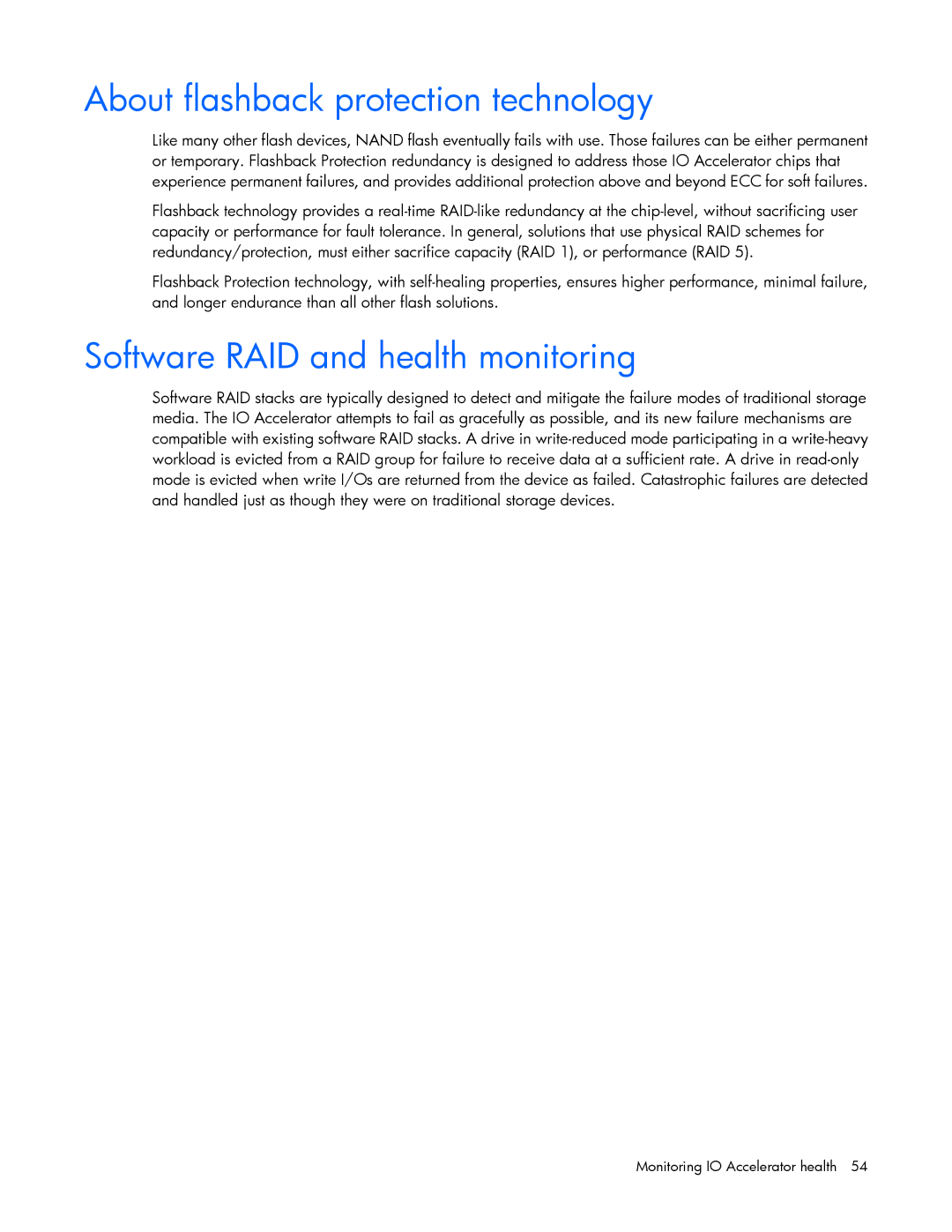 HP B- Accelerators Linux manual About flashback protection technology, Software RAID and health monitoring 