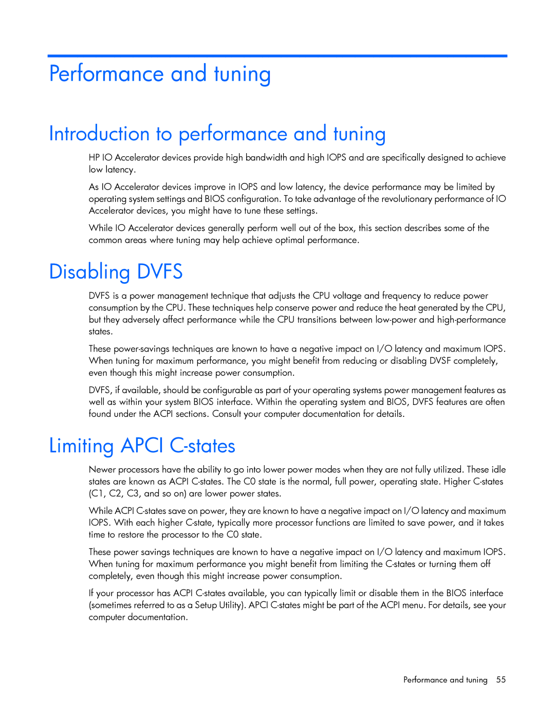 HP B- Accelerators Linux manual Performance and tuning, Introduction to performance and tuning, Disabling Dvfs 