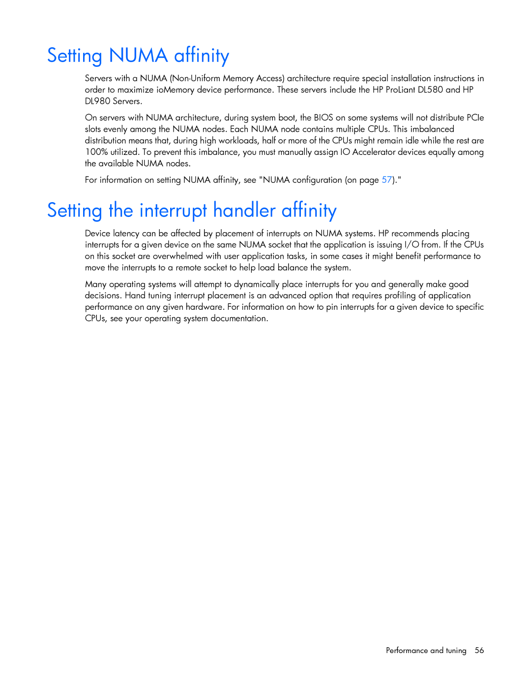 HP B- Accelerators Linux manual Setting Numa affinity, Setting the interrupt handler affinity 