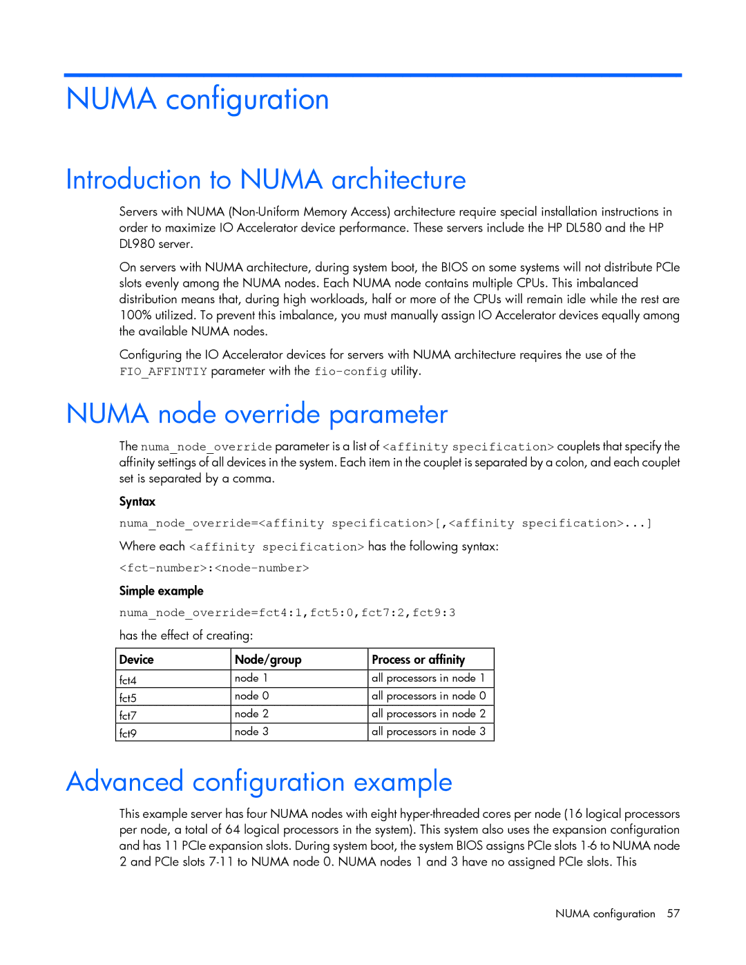 HP B- Accelerators Linux manual Numa configuration, Introduction to Numa architecture, Numa node override parameter 