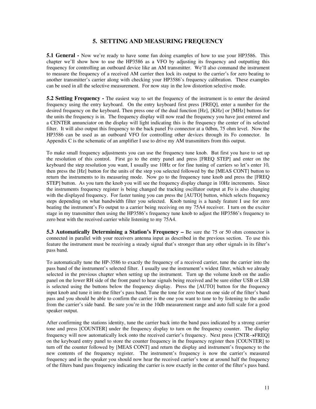 HP 3586A, B, C manual Setting and Measuring Frequency 