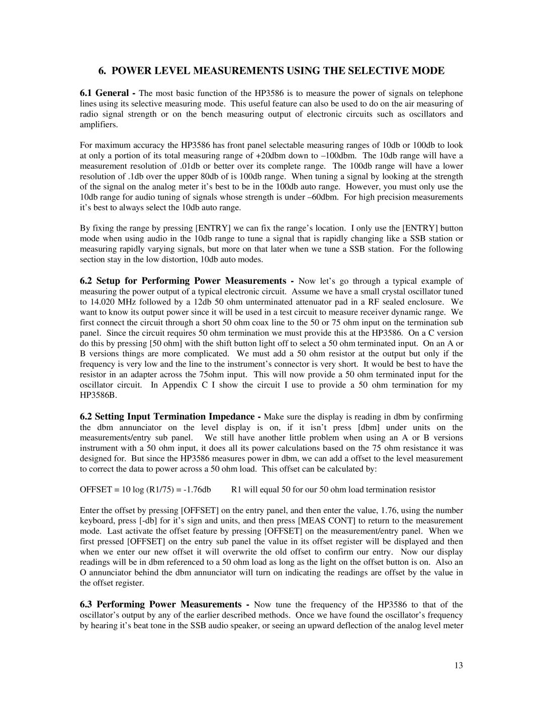 HP C, B, 3586A manual Power Level Measurements Using the Selective Mode 