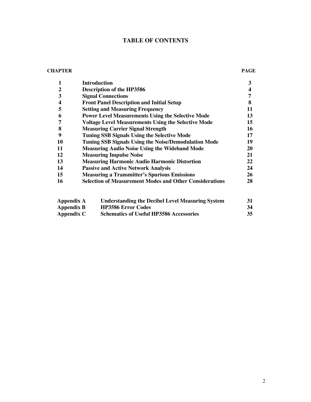 HP 3586A, B manual Table of Contents 