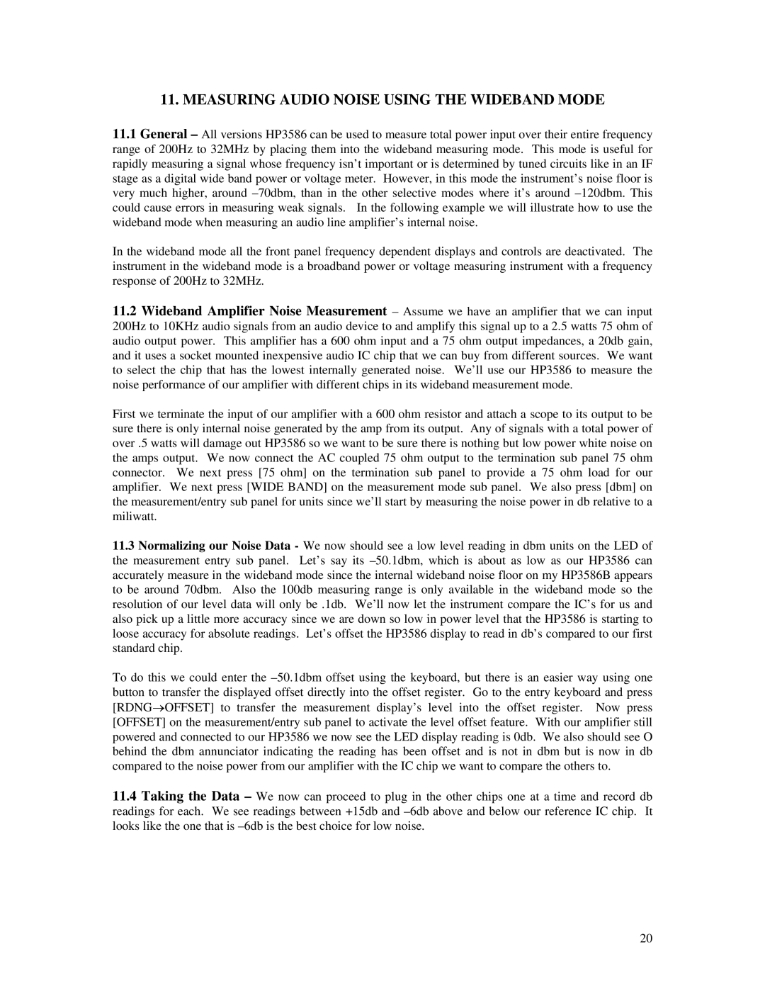 HP 3586A, B, C manual Measuring Audio Noise Using the Wideband Mode 