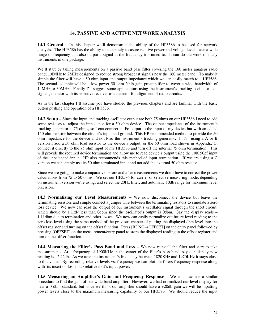 HP B, C, 3586A manual Passive and Active Network Analysis 