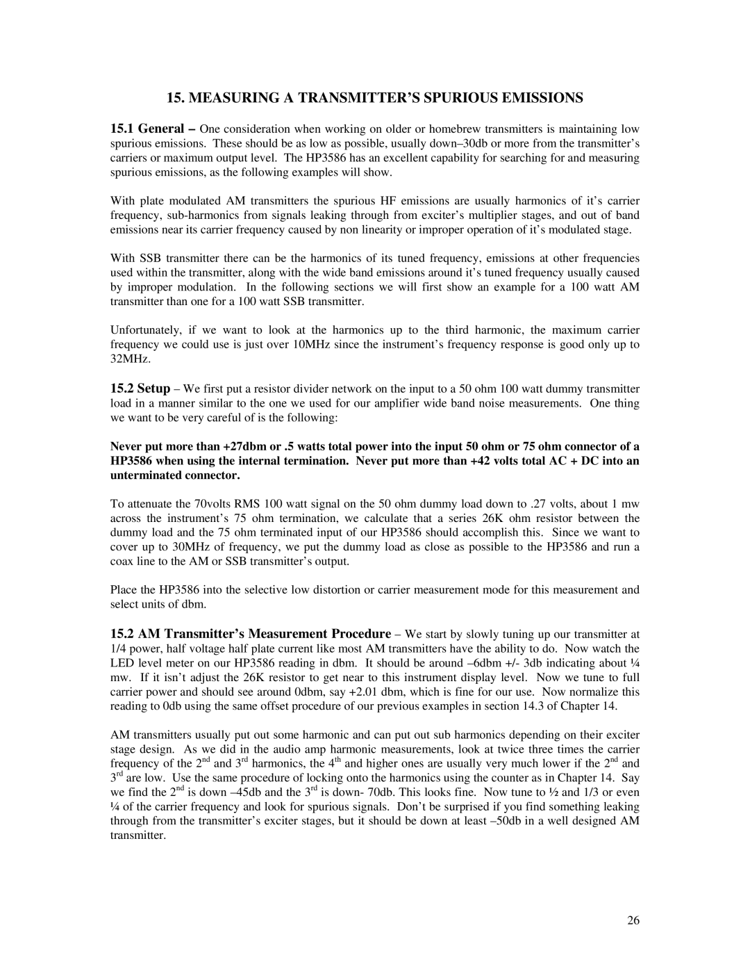 HP 3586A, B, C manual Measuring a TRANSMITTER’S Spurious Emissions 