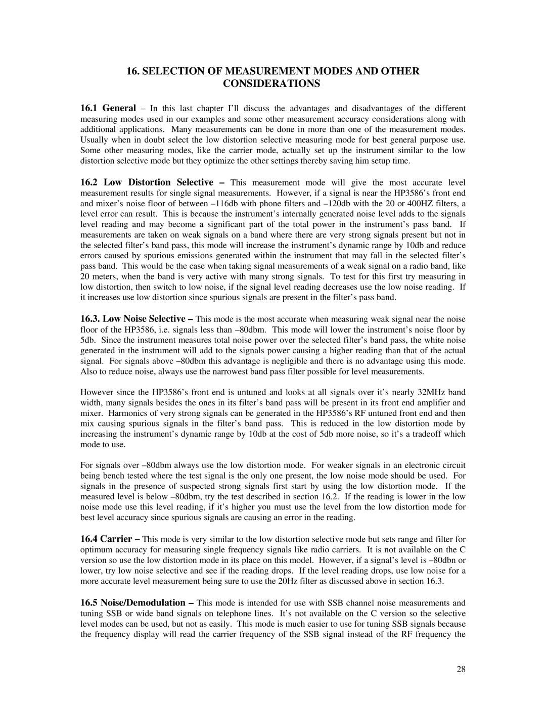 HP B, 3586A manual Selection of Measurement Modes and Other Considerations 