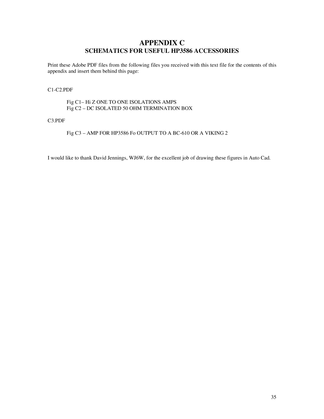 HP 3586A, B manual Appendix C, Schematics for Useful HP3586 Accessories 