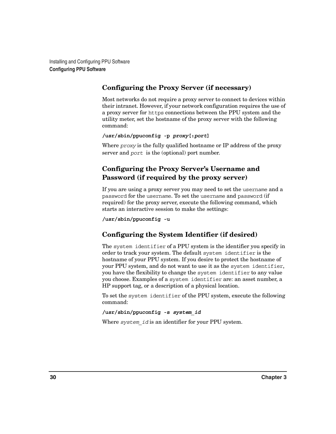 HP B.06.X Configuring the Proxy Server if necessary, Configuring the System Identifier if desired, Usr/sbin/ppuconfig -u 