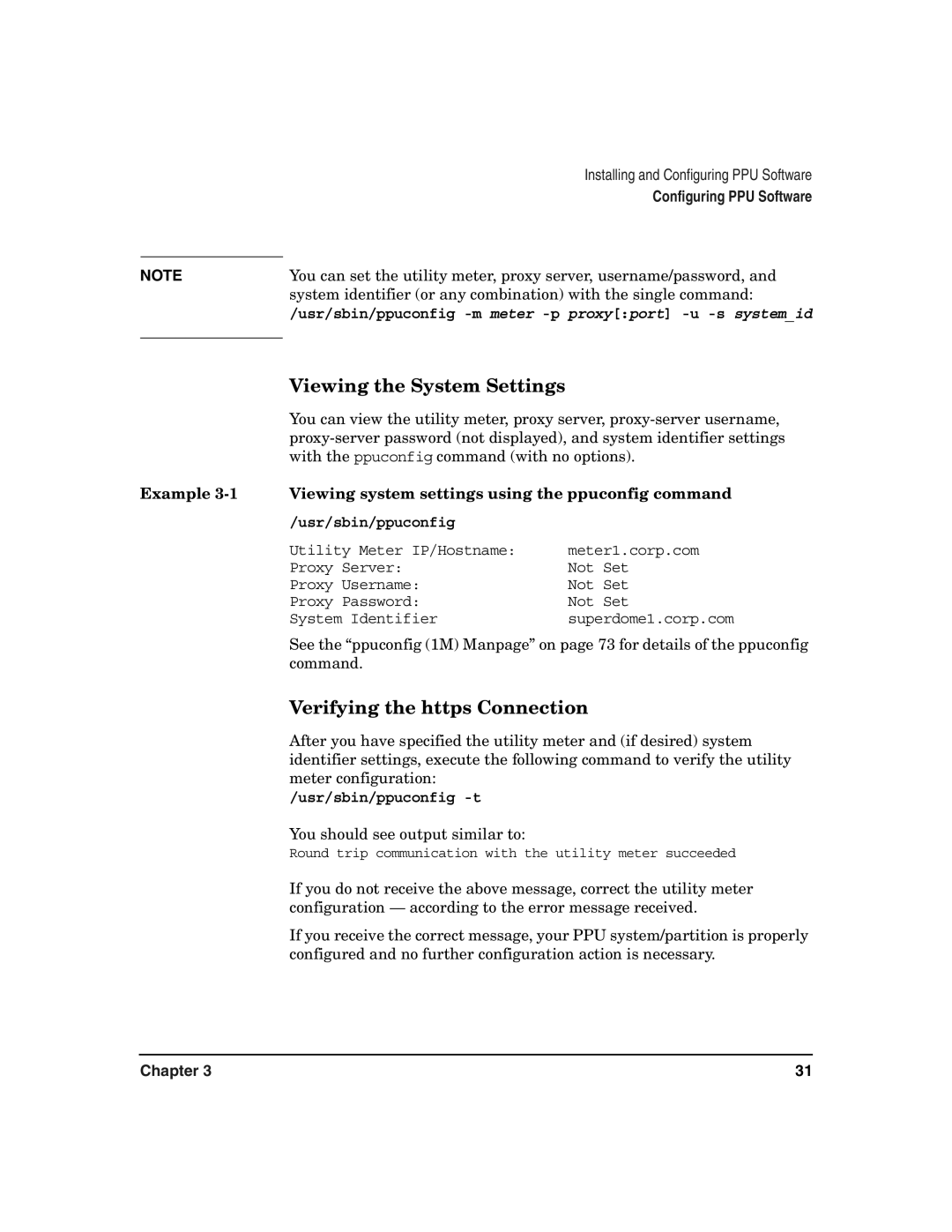 HP B.06.X manual Viewing the System Settings, Verifying the https Connection, Usr/sbin/ppuconfig 