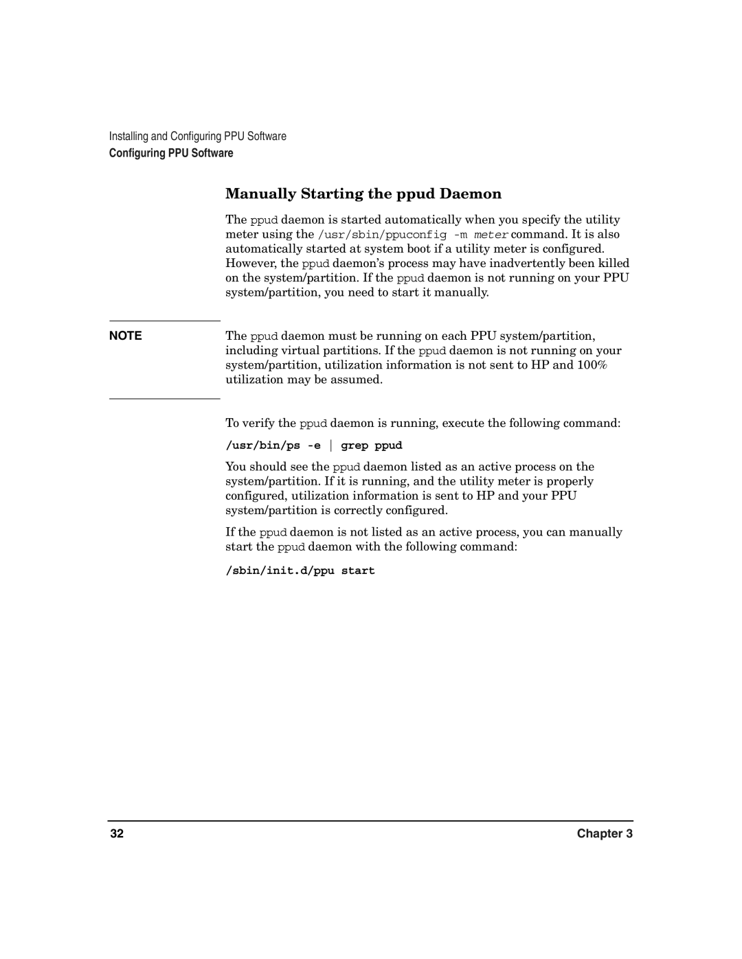 HP B.06.X manual Manually Starting the ppud Daemon, Sbin/init.d/ppu start 