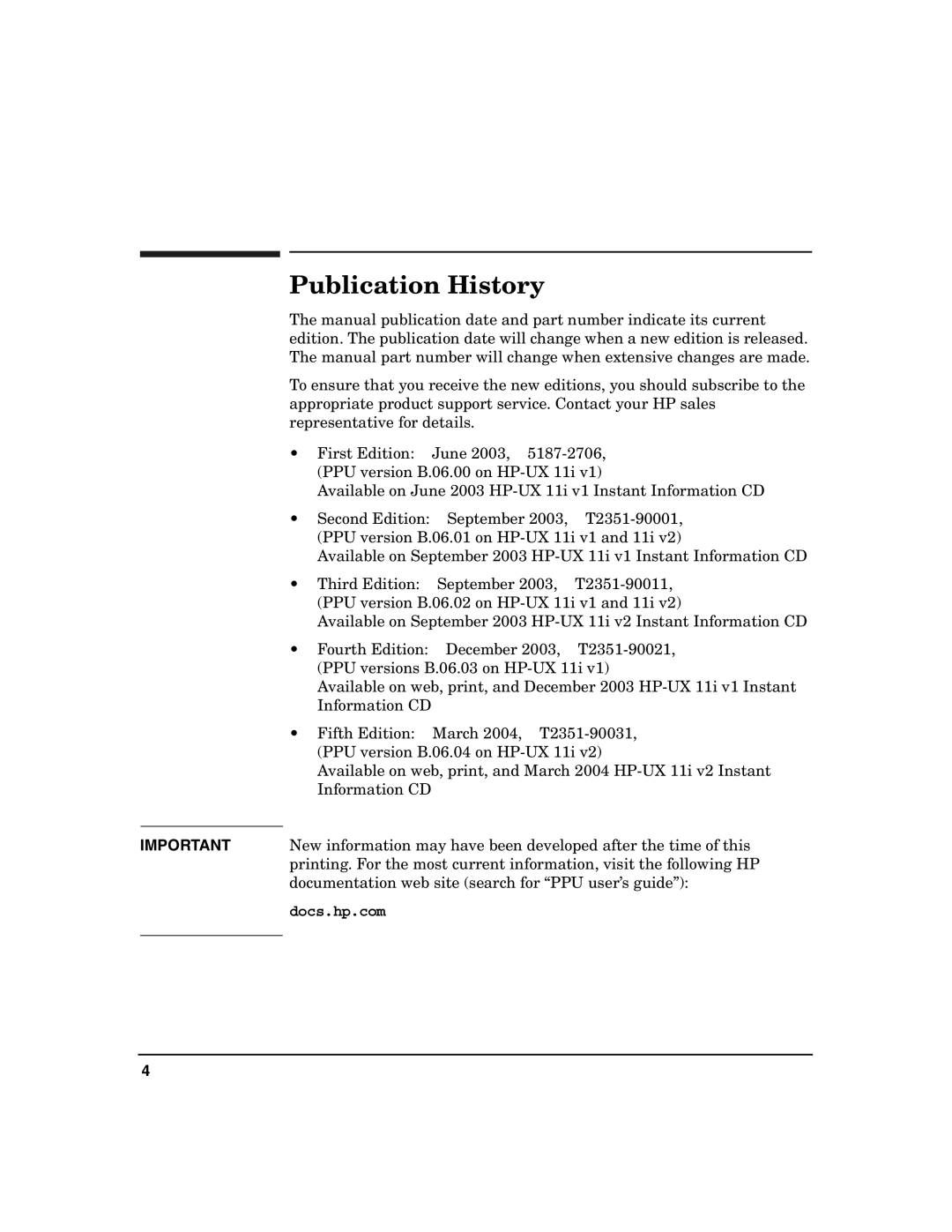 HP B.06.X manual Publication History, Docs.hp.com 