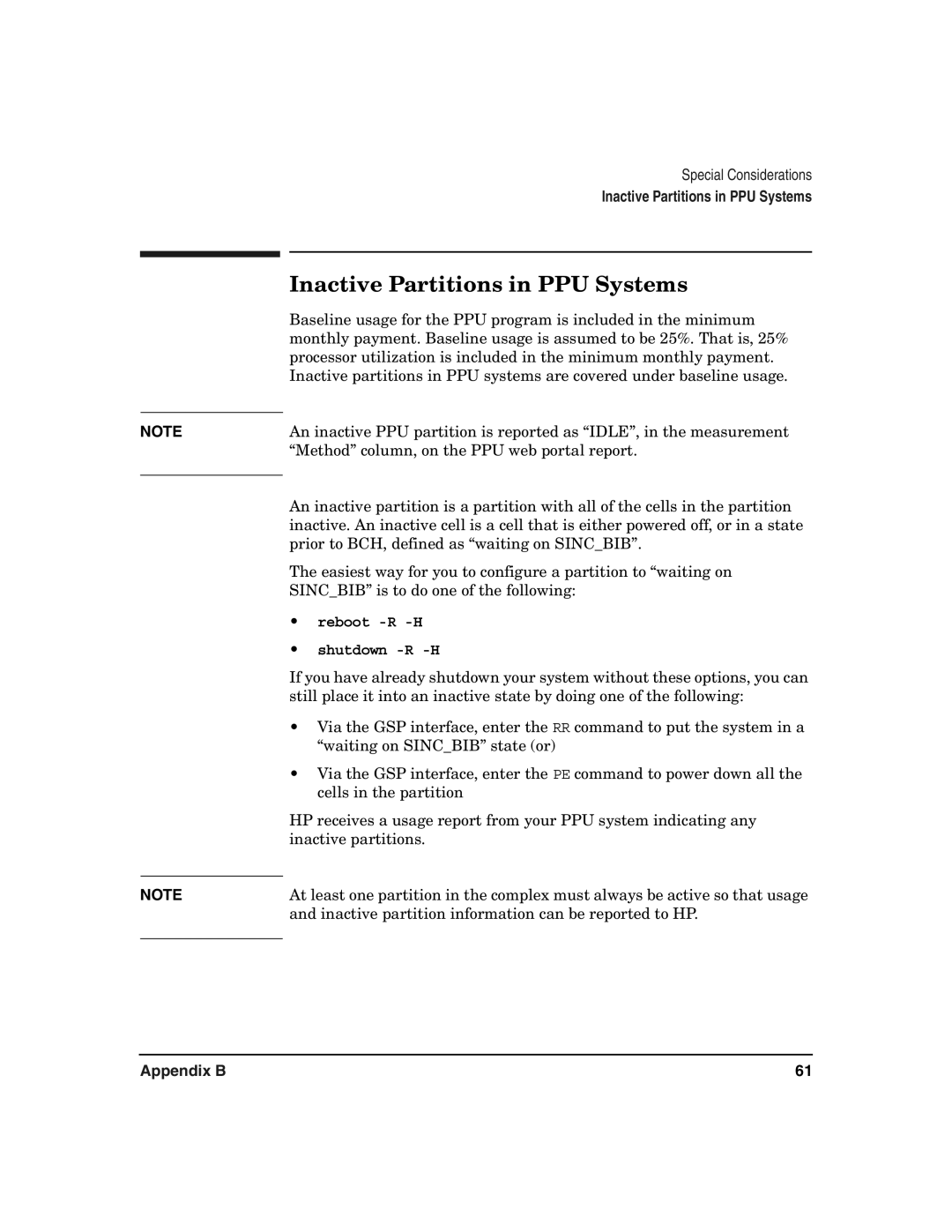 HP B.06.X manual Inactive Partitions in PPU Systems, Reboot -R -H Shutdown -R -H 