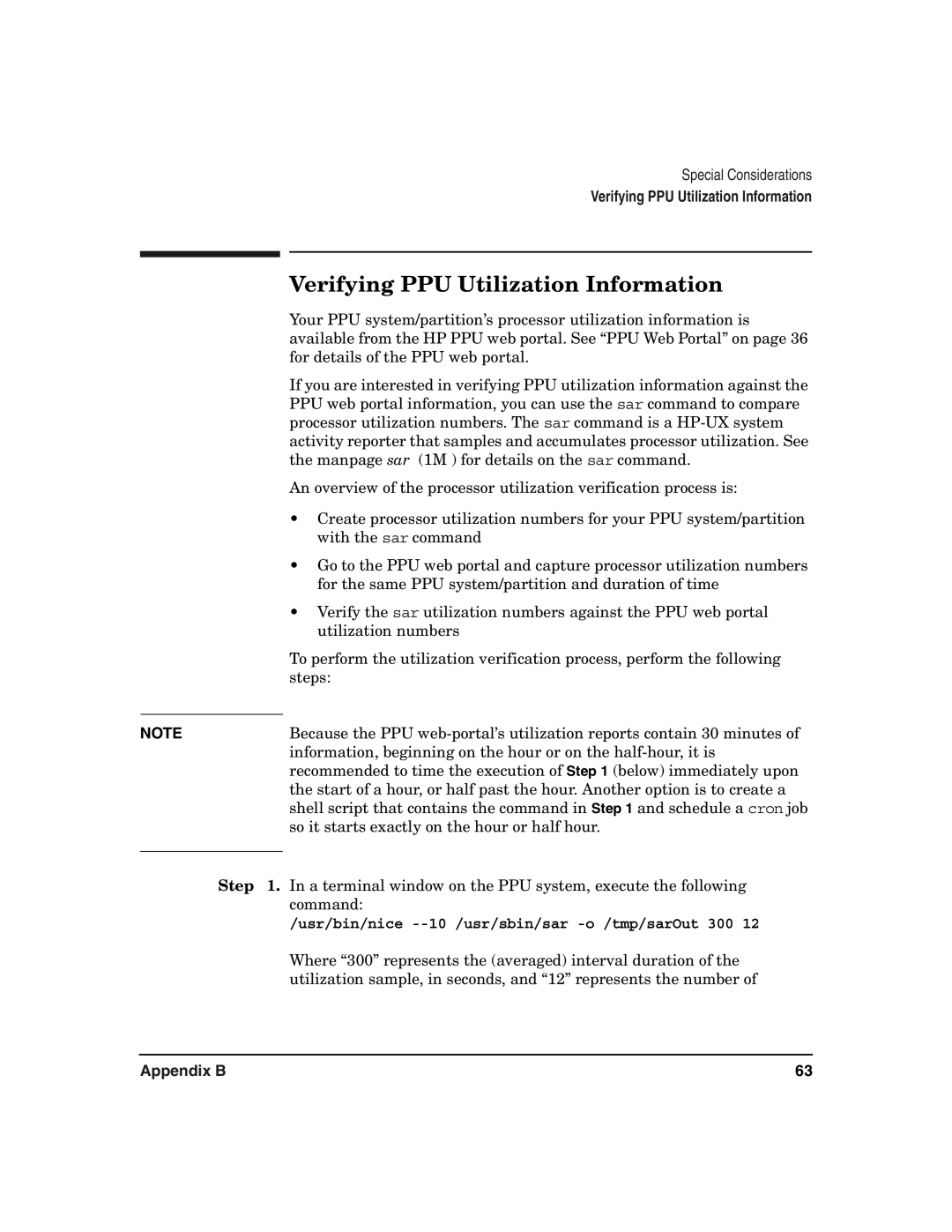 HP B.06.X manual Verifying PPU Utilization Information, Usr/bin/nice --10 /usr/sbin/sar -o /tmp/sarOut 300 