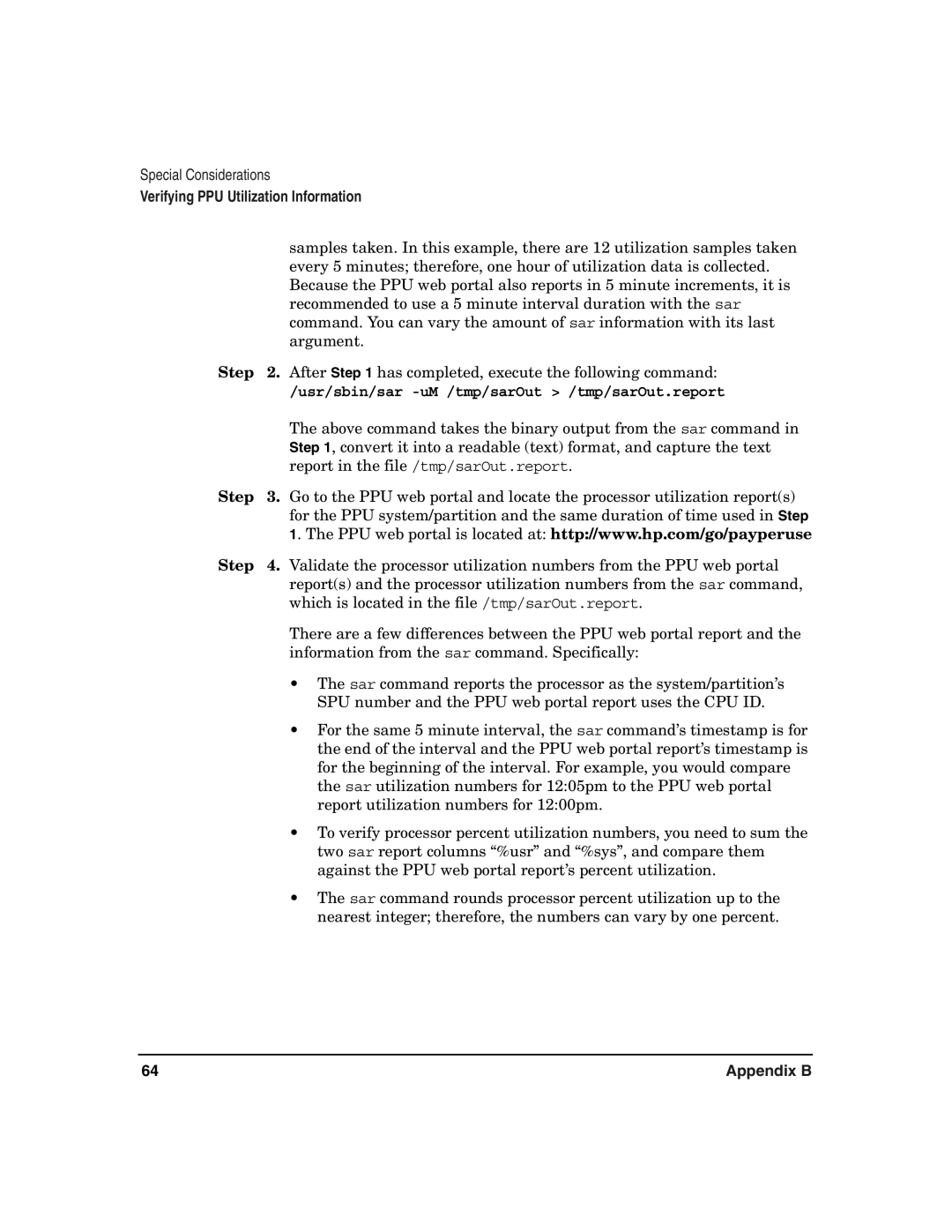 HP B.06.X manual Usr/sbin/sar -uM /tmp/sarOut /tmp/sarOut.report 