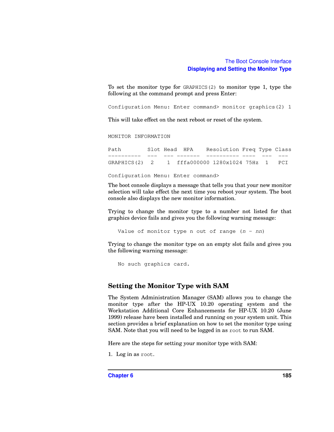 HP b1000 manual Setting the Monitor Type with SAM 