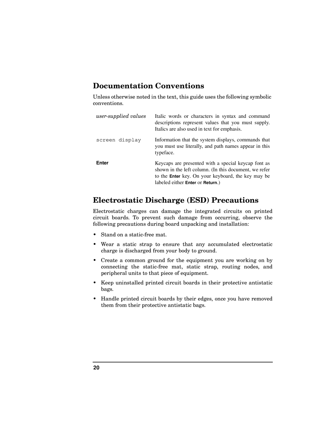 HP b1000 manual Documentation Conventions, Electrostatic Discharge ESD Precautions 