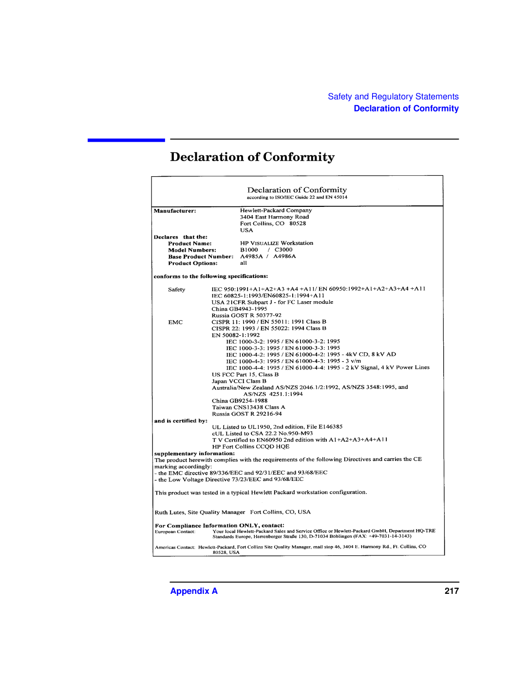 HP b1000 manual Declaration of Conformity 