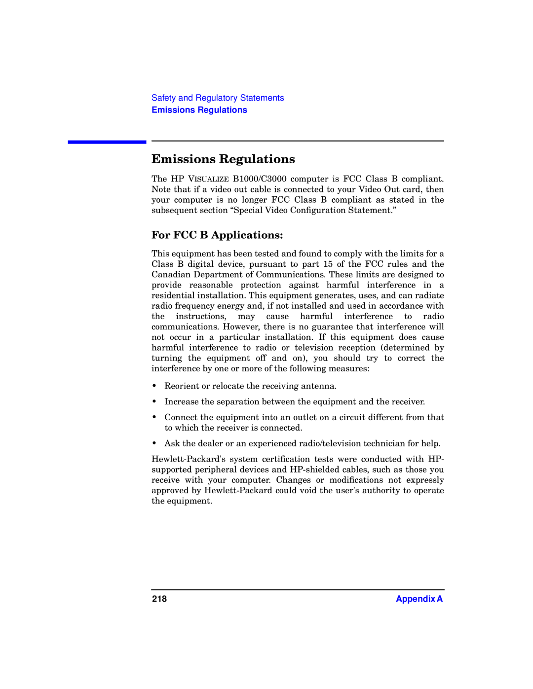 HP b1000 manual Emissions Regulations, For FCC B Applications 