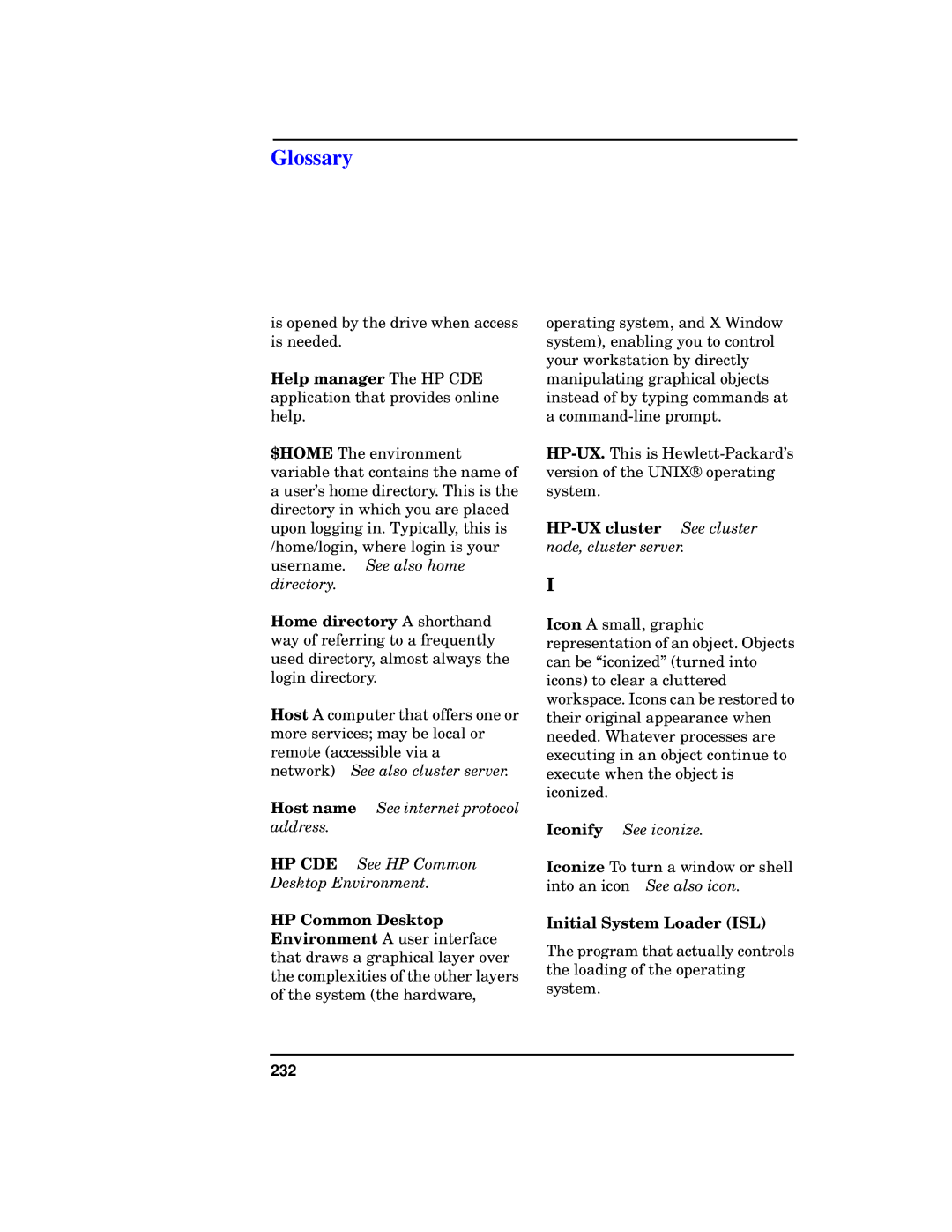 HP b1000 manual HP-UX cluster See cluster node, cluster server, Initial System Loader ISL 