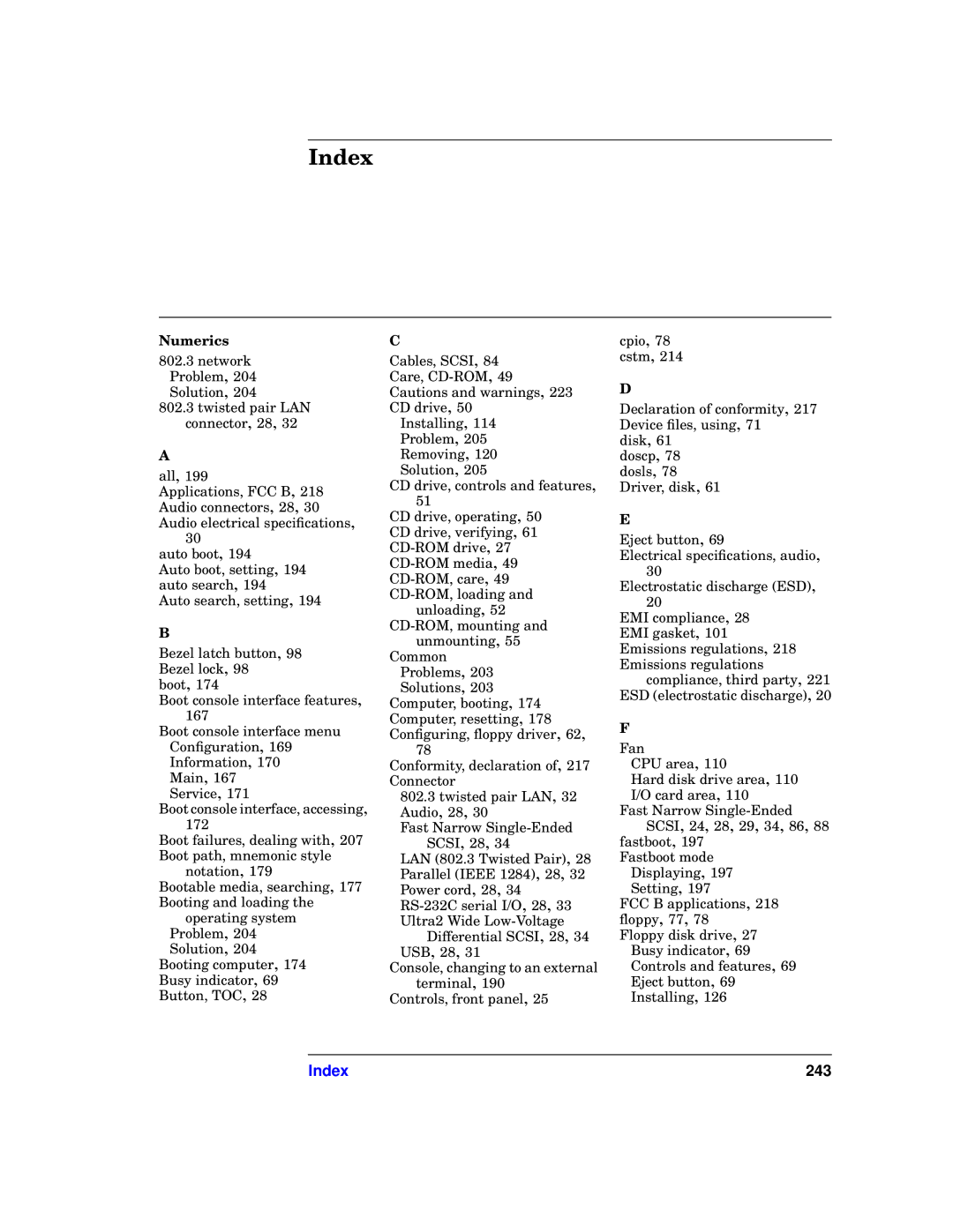 HP b1000 manual Index, Numerics 