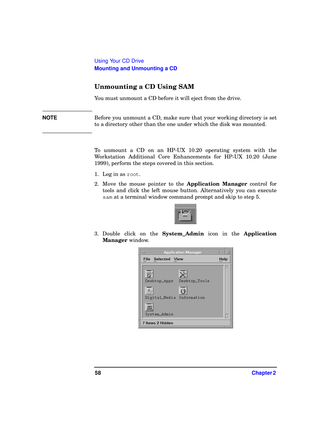 HP b1000 manual Unmounting a CD Using SAM 