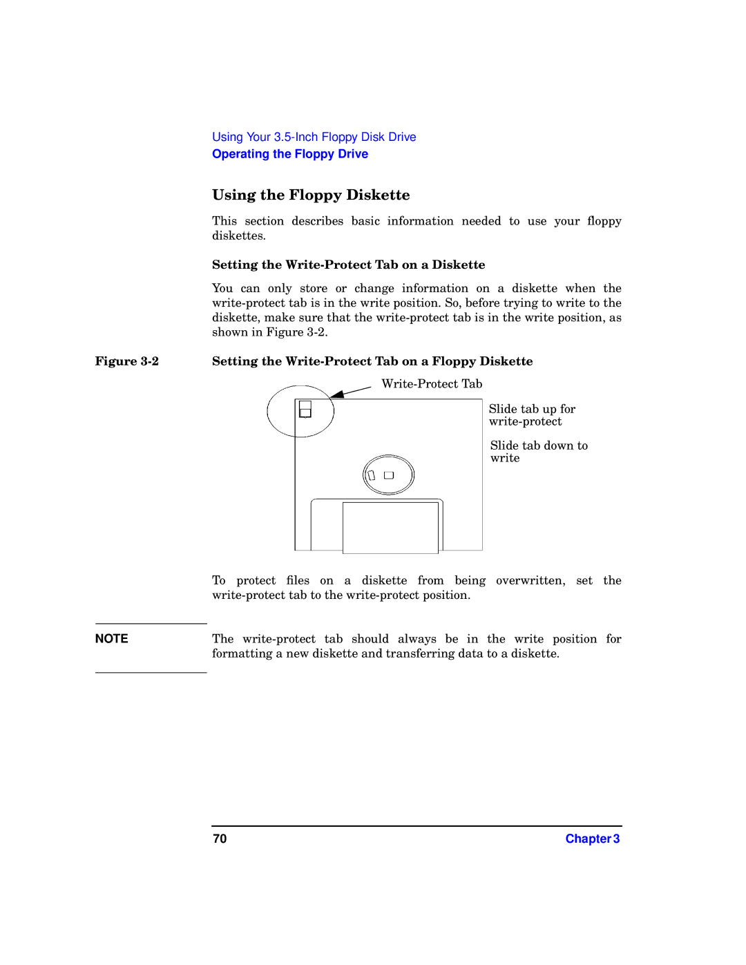 HP b1000 manual Using the Floppy Diskette, Setting the Write-Protect Tab on a Diskette 