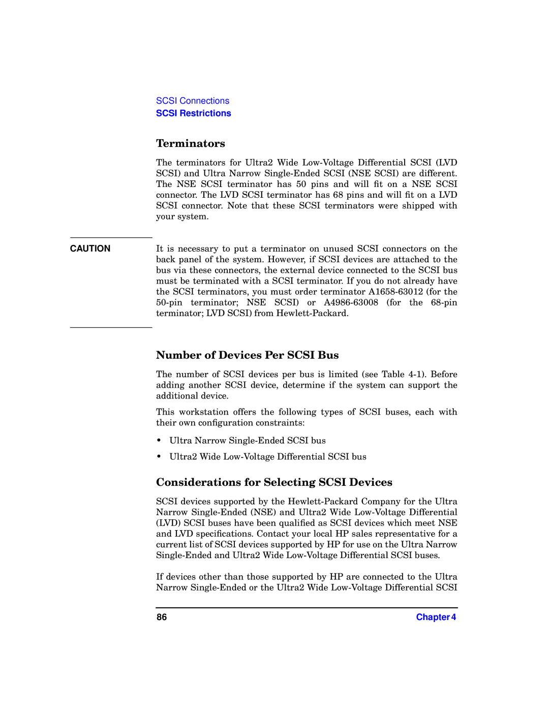 HP b1000 manual Terminators, Number of Devices Per Scsi Bus, Considerations for Selecting Scsi Devices 