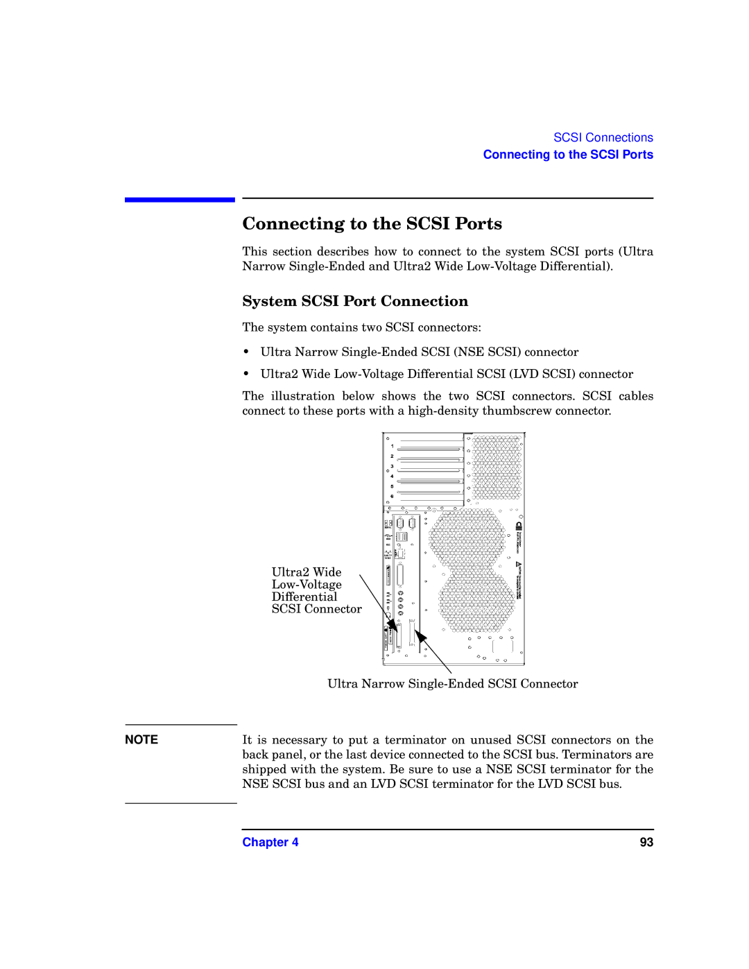 HP b1000 manual Connecting to the Scsi Ports, System Scsi Port Connection 