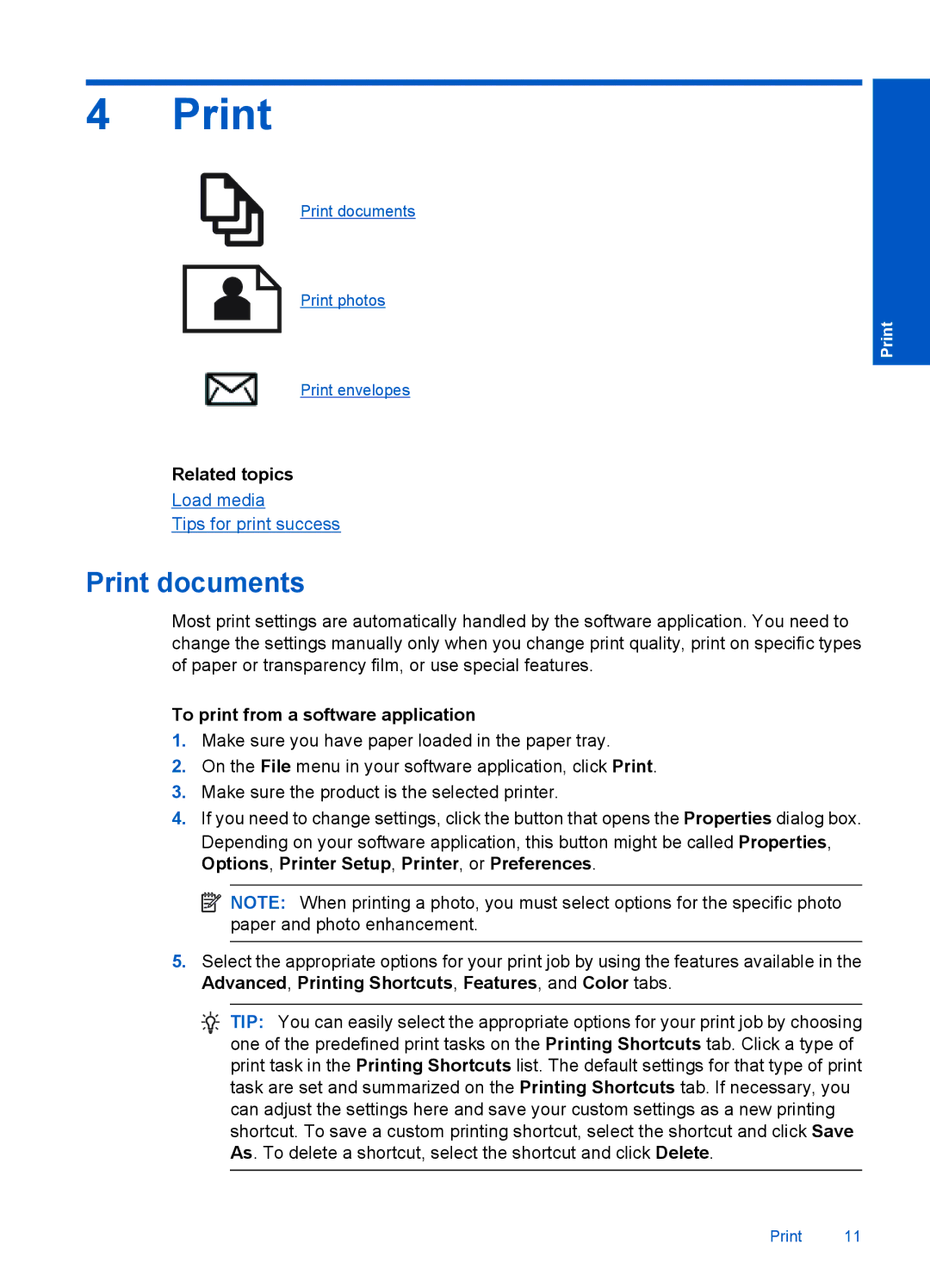 HP B110d, B110b, B110a, B110c, B110e manual Print documents, Related topics, To print from a software application 