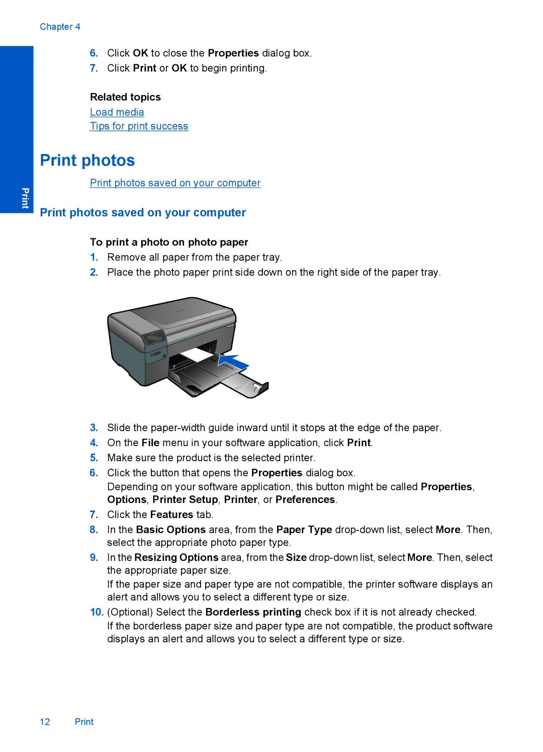 HP B110e, B110b, B110a, B110c, B110d manual Print photos, To print a photo on photo paper 