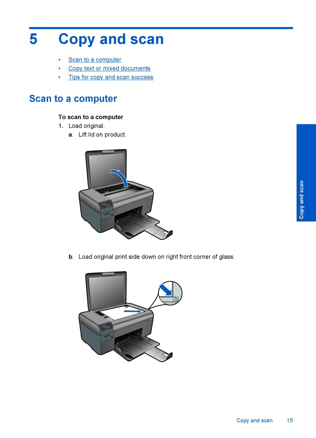 HP B110c, B110b, B110a, B110d, B110e manual Copy and scan, Scan to a computer, To scan to a computer 