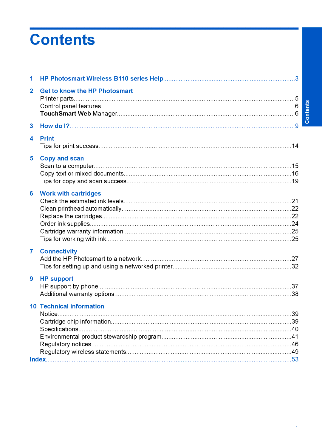 HP B110d, B110b, B110a, B110c, B110e manual Contents 