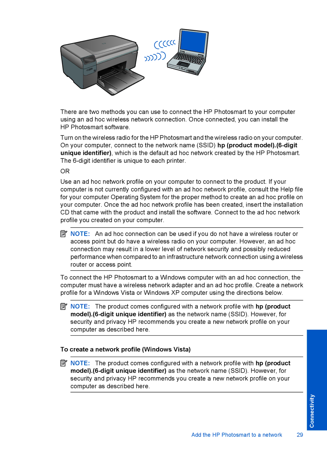 HP B110a, B110b, B110c, B110d, B110e manual To create a network profile Windows Vista 