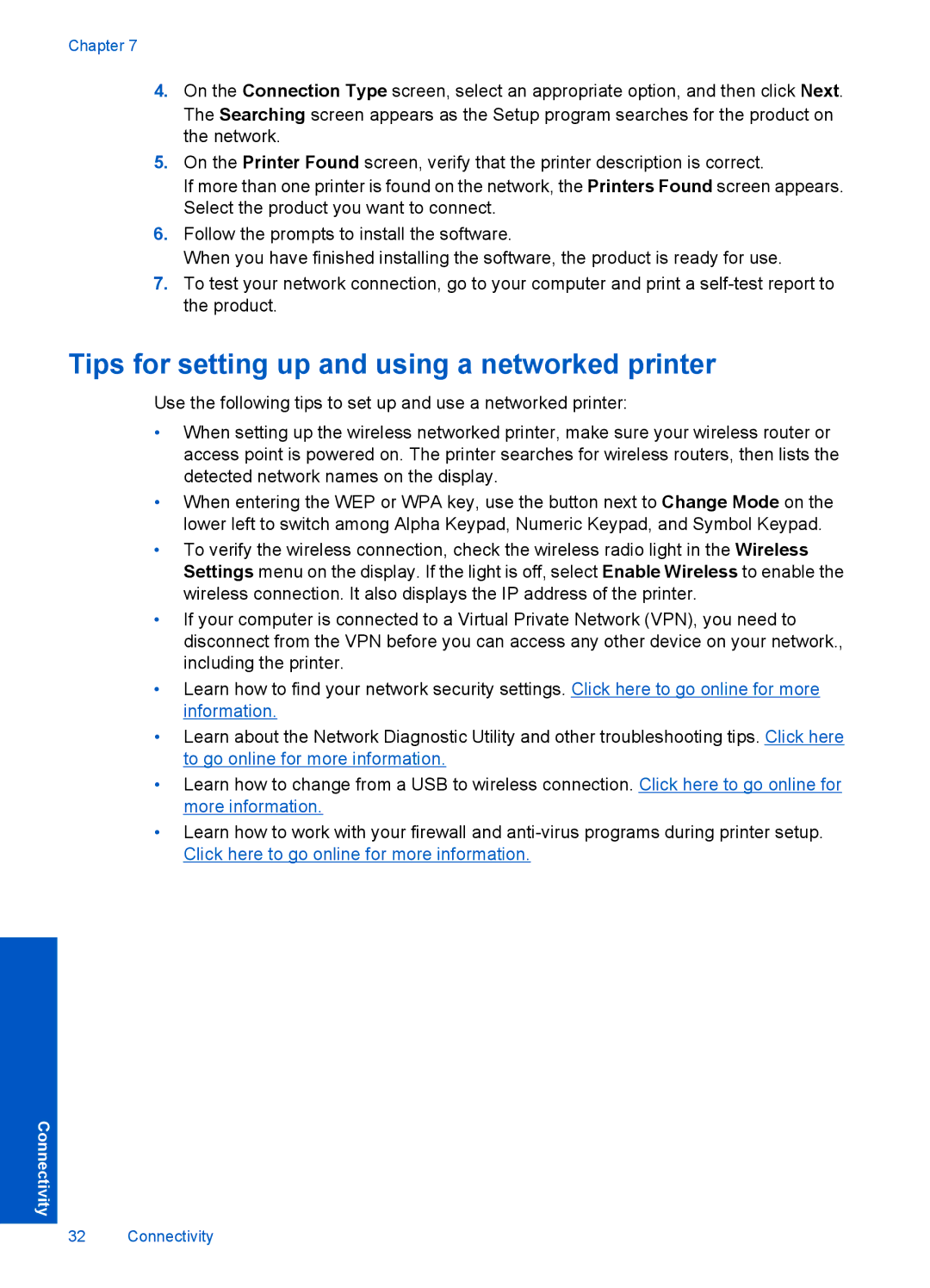 HP B110e, B110b, B110a, B110c, B110d manual Tips for setting up and using a networked printer 