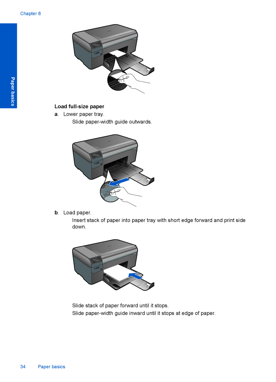 HP B110a, B110b, B110c, B110d, B110e manual Load full-size paper a. Lower paper tray 