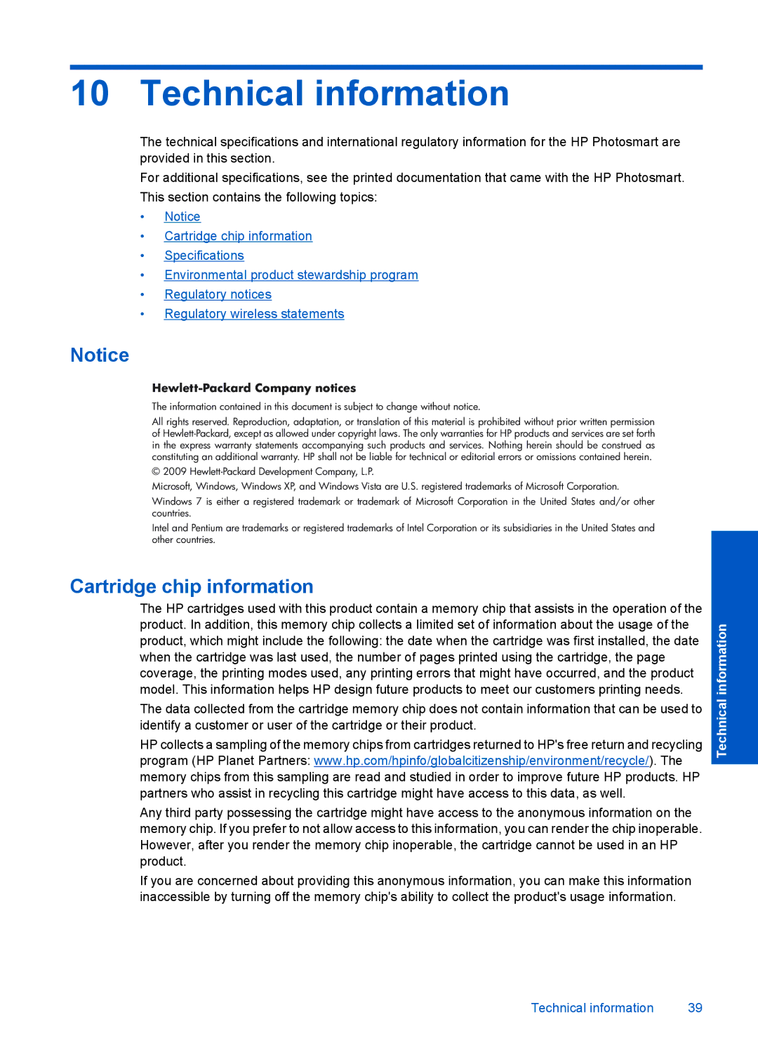 HP B110a, B110b, B110c, B110d, B110e manual Technical information, Hewlett-Packard Company notices 