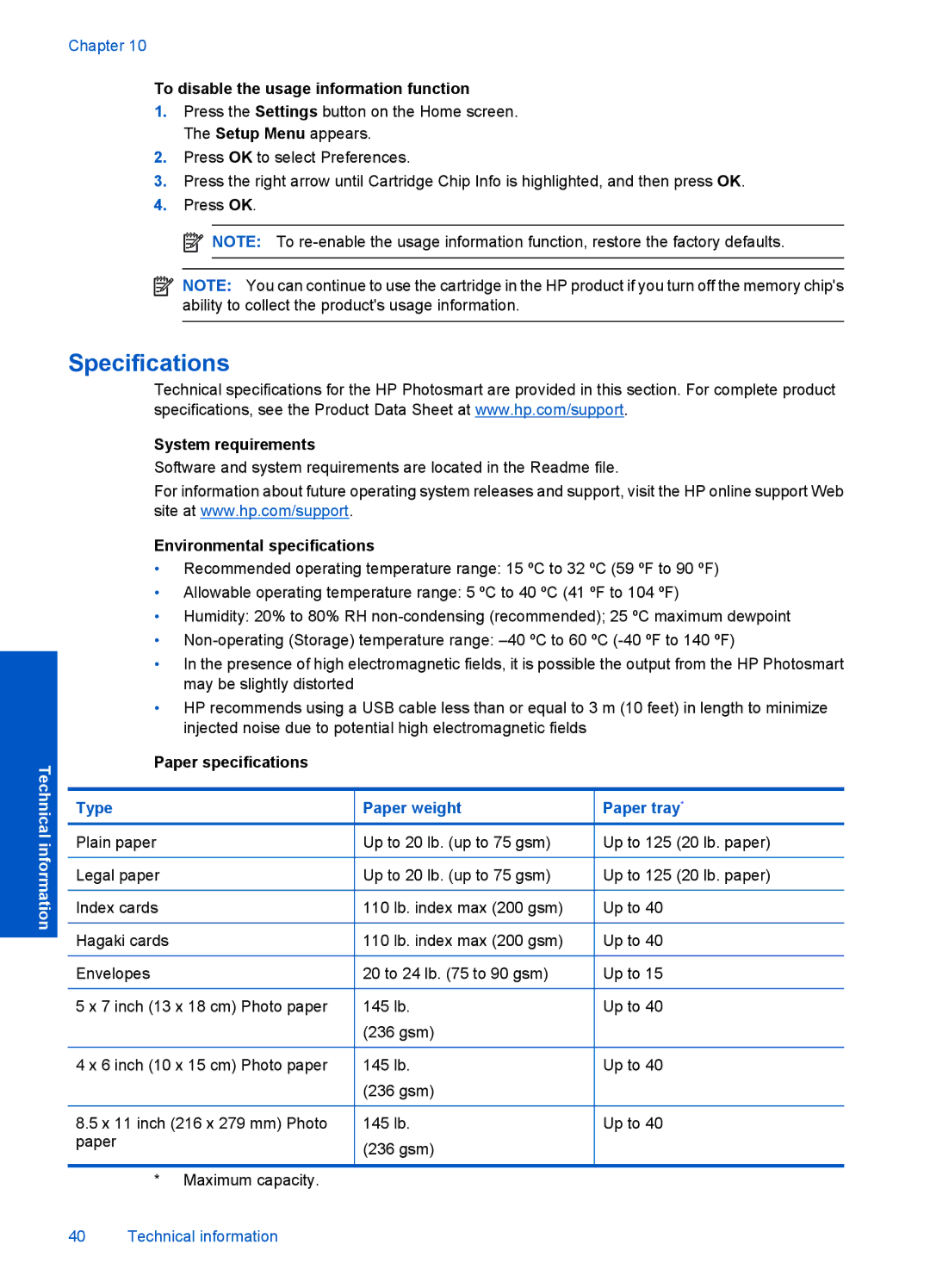 HP B110c, B110b, B110a, B110d, B110e manual Specifications 