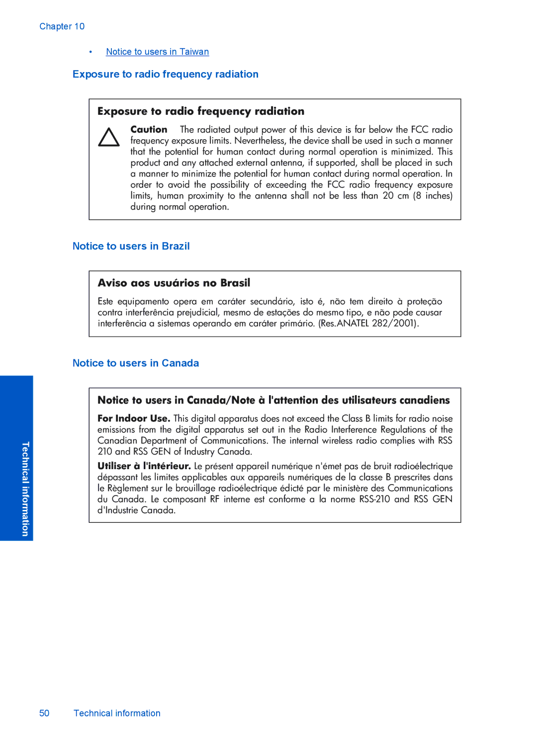 HP B110c, B110b, B110a, B110d, B110e manual Exposure to radio frequency radiation 