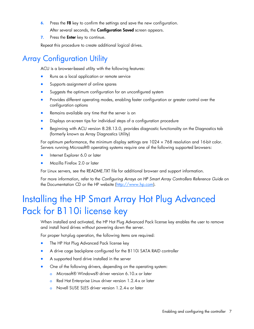 HP B110I manual Array Configuration Utility 