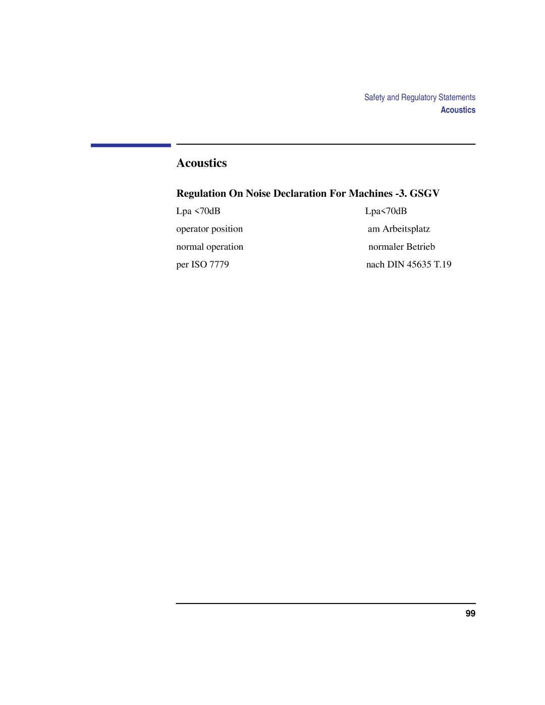 HP B180L, B132L, B160L manual Acoustics, Regulation On Noise Declaration For Machines -3. Gsgv 