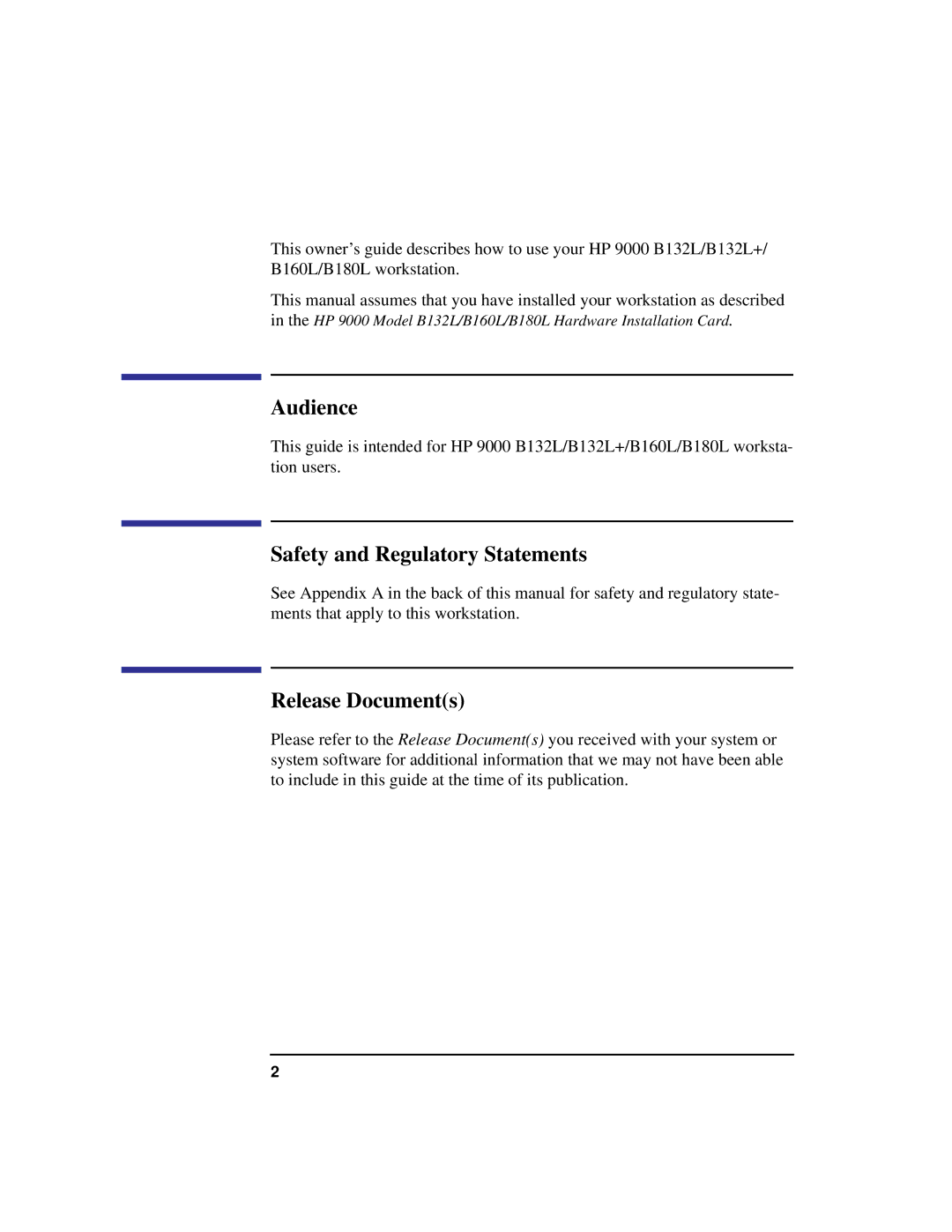 HP B160L, B132L, B180L manual Audience, Safety and Regulatory Statements, Release Documents 