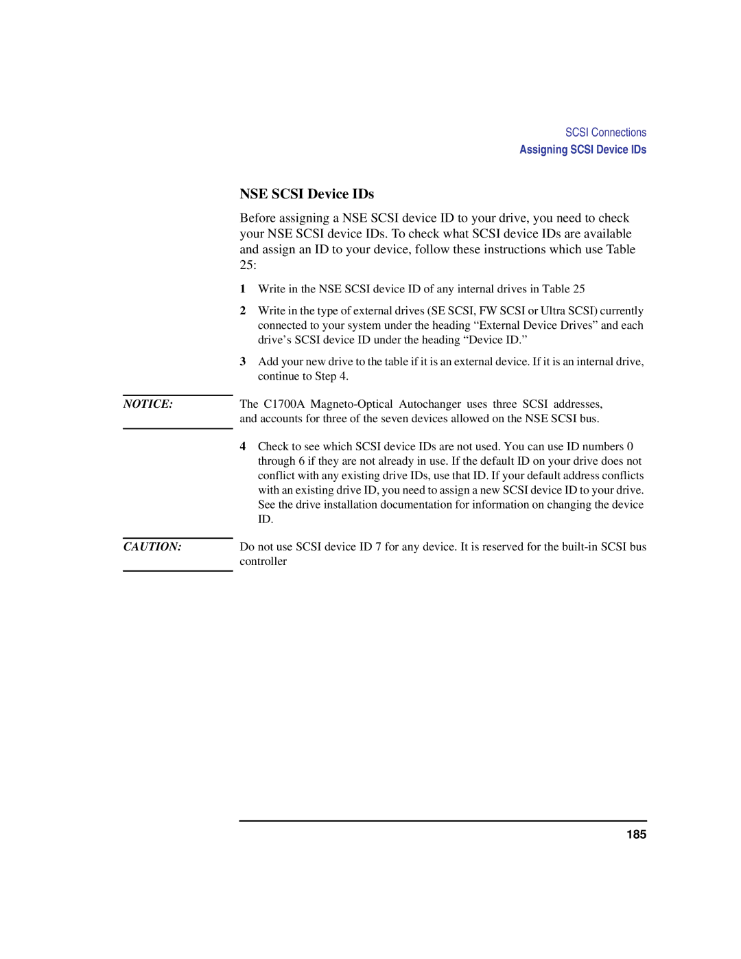 HP B160L, B132L, B180L manual NSE Scsi Device IDs 