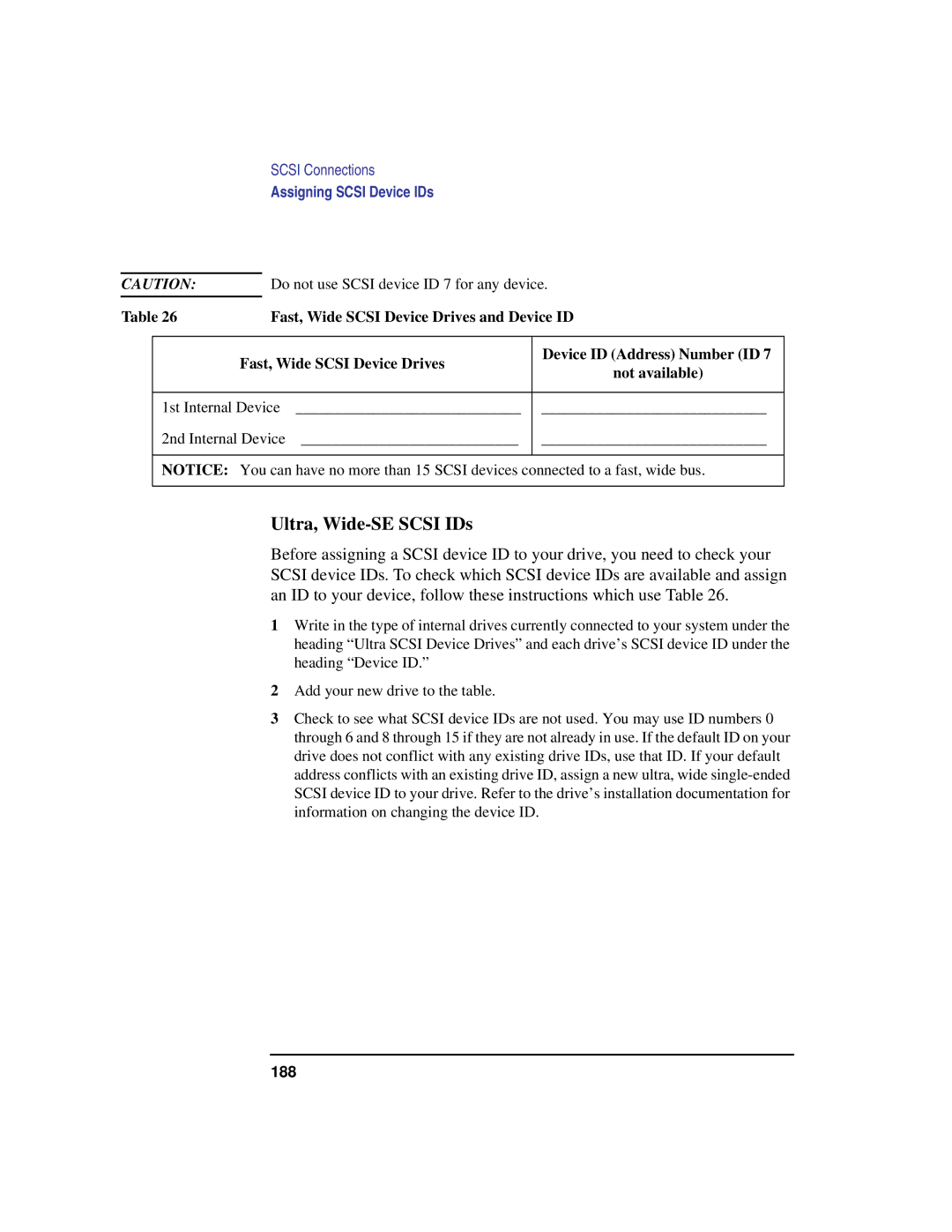 HP B160L, B132L, B180L manual Ultra, Wide-SE Scsi IDs 